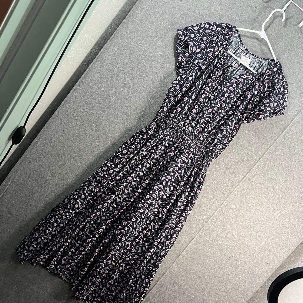 Destination 365 Printed Short-Sleeve Midi Dress with Smo Black Abstract Size XS